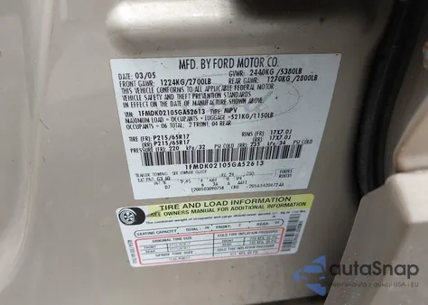 2005 Ford Freestyle Sel из США, поврежденный, VIN 1FMDK02105GA52613